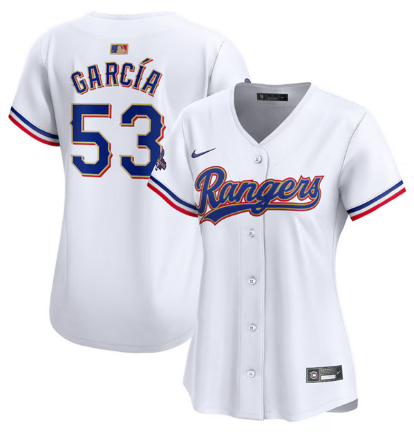 Women's Texas Rangers #53 Adolis Garcia White 2024 Gold Collection Stitched Baseball Jersey(Run Small)